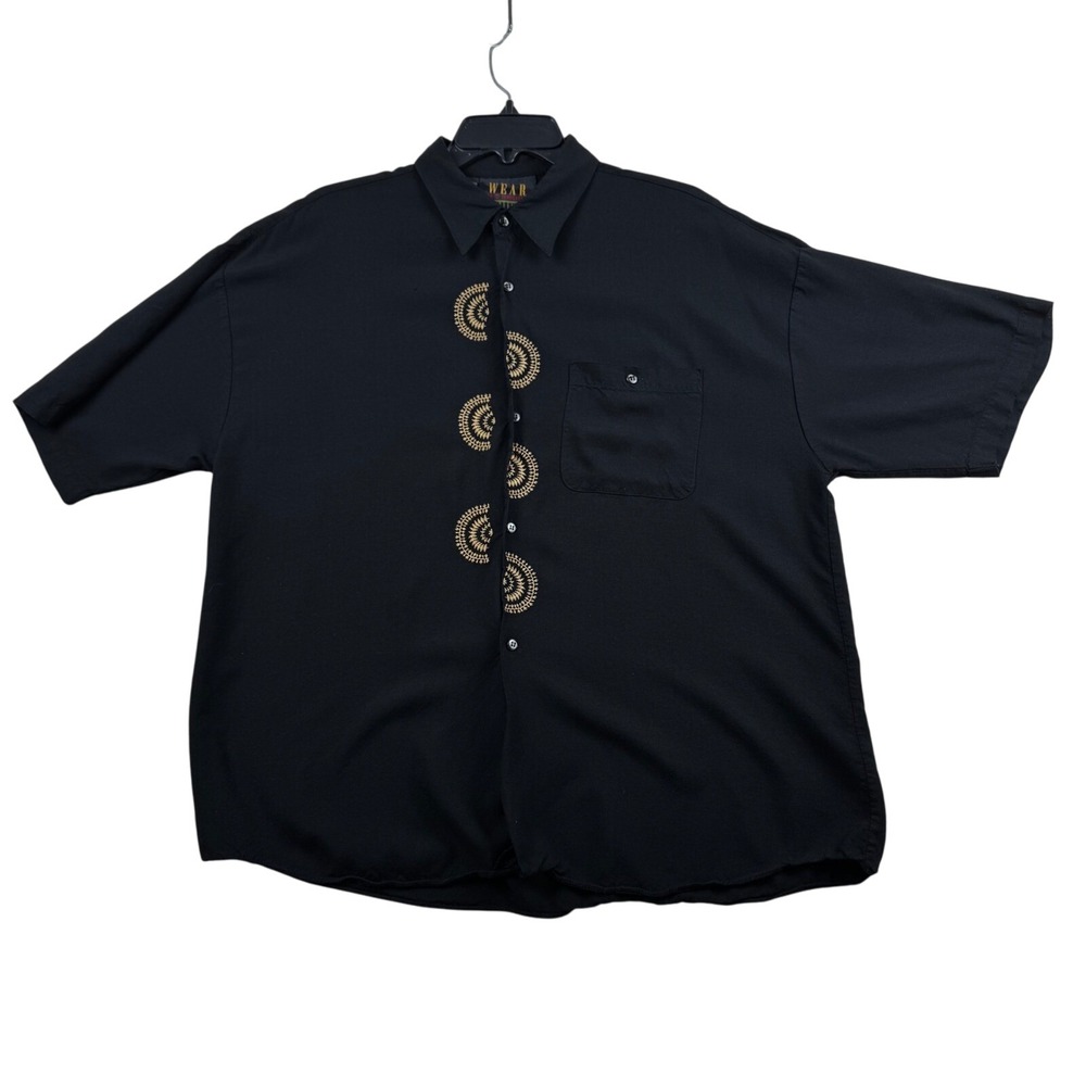Vintage Men's Shirt by‎ Hersi Valdise Black Rayon Embroidered Button Down-XL